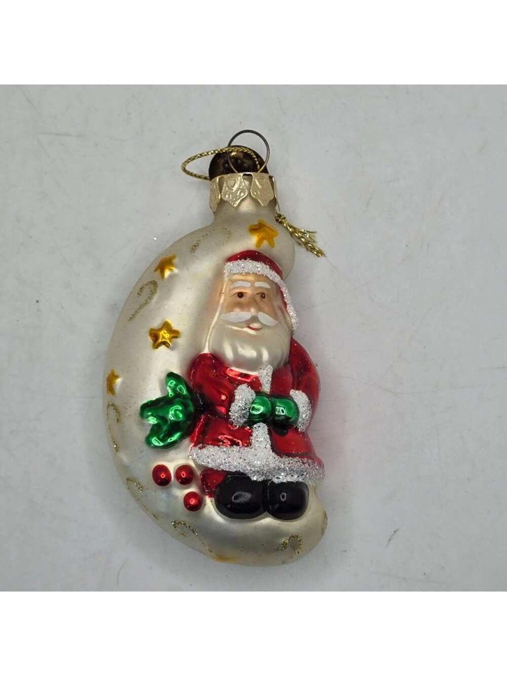 Christmas Ornament Glass Crescent Moon Santa Thomas Pacconi Museum Series 2003